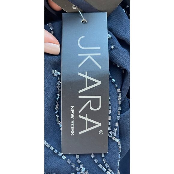 JKara Beaded Plus Size 22W Chiffon Maxi Dress NWT Sheer Mother of the Bride Navy - Picture 11 of 12